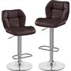 Soberine Set di 2 Sgabelli da Bar, Sedie Girevole Regolabili in Altezza, Sgabello da Cucina in Simipelle con Schienale e Poggiapiedi Moderno Design per Sala da Pranzo, Bancone e Bar Marrone