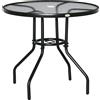 Outsunny Tavolo da Giardino Rotondo 80 cm con Foro per Ombrellone, Tavolino da Caffè Esterno con Piano in Vetro Temperato, Struttura in Metallo per Patio, Terrazzo, Balcone, Nero