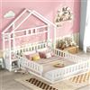 Trdlpyn Letto per bambini 140 x 190 cm, con ringhiera e comodini, letto in legno massello con rete a doghe, Montessori, letto piano per ragazzi e ragazze