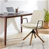 Zouron Sedia direzionale moderna in pelle (360°swivel), sedia ergonomica, sedia per computer, sedia da ufficio per la casa (pelle), gambe in quercia, senza rotelle,Beige