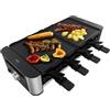 Cecotec Raclette Cheese&Grill 16000 Inox Black. 1400 W, 8 Persone, Piastra Antiaderente, Fusione di Alluminio, Superficie Mista, 40 X 22 Cm, 8 Pentole Singole, Termostato, Lavabile In Lavastoviglie