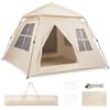 COSTWAY Tenda da Campeggio per 3-4 Persone, Tenda da Spiaggia Protezione Solare con Copertura Antipioggia Rimovibile, 2 Porte, 4 Finestre Traspiranti e Borsa per il Trasporto, Facile Installazione