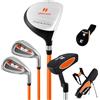 GYMAX Set Completo di Mazze da Golf per Bambini, Include 205CC #3 Fairway, Ferri #7 & #9, Putter, Copritesta, Sacca da Golf Portatile con Cappuccio Antipioggia, per Ragazzi 8-10/11-13 Anni (Arancione)