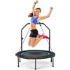 KOMFOTTEU Tappeto Elastico 2 in 1 Ø101 cm, Trampolino Elastico Fitness da Interno e Esterno con Manico Regolabile in Altezza e 2 Fasce di Resistenza, Mini Trampolino Pieghevole fino a 150 kg, Nero+Blu