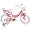 Denver Bike Bicicletta Bambina 16 Pollici Licensed Princess, 4-6 Anni, Rotelle Removibili, Freni Caliper Anteriore/Posteriore, Telaio Acciaio, Ruote Gonfiabili, Trombetta e Portabambola