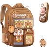 XKrmp Large Cute Capybara Backpack for School - Kawaii Bookbag with Lunch Compartment & Padded Straps | Capybara School Supplies for Kids Boys Girls