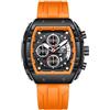 FORSINING Orologio da polso da uomo, alla moda, analogico, al quarzo, con calendario, data, quadrante a forma di tonneau, impermeabile, cinturino in silicone, arancione