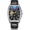 Ourui Orologi Da Polso,Orologio Meccanico Automatico Da Uomo Con Fasi Lunari A Forma Di Barilotto, Orologio Da Uomo Cavo, Cassa In Argento, Quadrante Nero E Cintura Nera