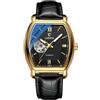 DAXIAOYU Orologio da uomo di lusso alla moda con quadrante scheletro Tonneau Orologio meccanico automatico quadrato scava fuori impermeabile luminoso cinturino in pelle orologi da polso, Oro e nero.,