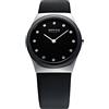 BERING 32230-442 Orologio da donna al quarzo, orologio da polso con cassa in acciaio inossidabile color argento da 30 mm, quadrante nero, cinturino in pelle di vitello, vetro zaffiro, 5 ATM