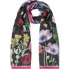 Braccialini Foulard Foulard in tessuto poliestere effetto seta, morbido e leggero al tatto, impreziosito da una vivace stampa floreale multicolor su fondo nero.