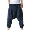 Generic Pantaloni harem da uomo in cotone (orlo irregolare), pantaloni da jogging da uomo a cavallo basso comodi elastici a vita media pantaloni casual hippie Tancksuit gamba larga pantaloni leggeri con