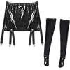 Sinleey Women Set di Reggicalze in Pelle con Cintura Larga E Clip Metallici Gonna Wetlook Set di Calze in Latex E Pelle Nero L