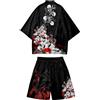 DOSLAVIDA Set kimono giapponese da uomo, set da 2 pezzi, per l'estate, la spiaggia | Leggero stampato Haori manica 3/4 aperto anteriore Yukata elastico in vita Kimono Robe casual quotidiano Streetwear pigiami