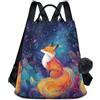 RPLIFE Zaino da donna con volpe nella notte stellata antifurto borsa da viaggio alla moda con pompon zaino per escursionismo
