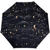 Anceky Ombrello pieghevole piccolo con stelle e luna su sfondo scuro, ombrello da viaggio antivento, leggero, piccolo e compatto, adatto per la tasca.