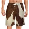 asbwuo Pantaloncini Casual da Uomo in Vera Pelle di Mucca Marrone e Bianca, Pantaloncini da Golf Elasticizzati Estivi da Spiaggia con Coulisse
