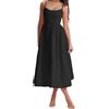 BDSCZW Abito da donna elegante, con spalline sottili regolabili, linea ad A, a vita alta, abito da damigella d'onore principessa, con tasca, Nero , L