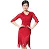 Hixingo Abito Ballo Latino Americano Donna con Frange di Paillettes, M-XL Abito per Ballo Latino Americano Donna Nappa Scintillante per Salsa Tango Samba ChaCha Rumba (L70 Borgogna,L)