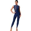 Zaldita Body Donna Strass Scintillanti Senza Maniche da Danza Classica Tuta Intera da Ginnastica Artistica Balleto Jumpsuit da Pattinaggio Allenamento Yoga Palestra A Blu scuro L