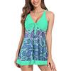Greabuy Tankini - Costume da bagno da donna, due pezzi, con stampa floreale, con culotte, controllo della pancia, costume da bagno, Fiore Verde Chiaro, L