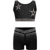 inlzdz Abito Da Pattinaggio Artistico Bambina 2 Pezzi Strass Crop Top Reggiseno + Pantaloncini Tuta Da Ginnastica Artistica Abito Da Ballo Latino Jazz Tango Nero B 15-16 anni