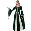 Rrongwn Vestito medievale da donna, abito medievale, con maniche a tromba, a maniche lunghe, abito vichingo, a maniche corte, abito medievale, barocco, per feste, Halloween, Carnevale, verde scuro, M
