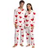 Generisch Pigiama per San Valentino con motivo a cuore floreale, top a maniche lunghe e pantaloni, accogliente lounge, bianco, XXL