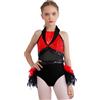 Monduelle Vestito da Ballo Latino Americano Bambina Ginnastica Leotards con Paillettes Piuma Costume Ballo Tango Moderno Jazz Dancewear Pattinaggio Rosso 15-16 Anni