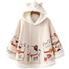 YM Youmu, mantello invernale in pile con cappuccio e poncho giapponese Kawaii Gatto portafortuna. Taglia unica
