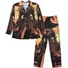 ERhoug Set pigiama a maniche lunghe da uomo con stampa horror di Halloween, pigiami morbidi con tasche, set da salotto con bottoni per gli uomini, Nero , L
