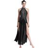 Rswnyirn Abito da ballo lungo da donna, con brillantini, in tango, con fessura, elegante, standard, Nero , M