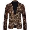 Gefomuofe Giacca da uomo, sportiva, slim fit, tinta unita, con leopardo, vestibilità normale, in lino, da uomo, blazer moderno, per il tempo libero, elegante, slim fit, blazer con un bottone, D