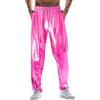 Foweknow Chino - Pantaloni da uomo con glitter metallizzati, lucidi, in vita elasticizzata, da uomo, per feste a tema, discoteca, costume di carnevale, Colore: rosa., 3XL