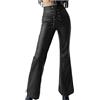 DSAoTeng Pantaloni da donna in pelle con lacci sul davanti, svasati, a vita alta, con fondo a campana, stile casual, vintage, in finta pelle PU, gamba dritta, Nero , XL