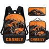 SweetJECCU Zaino personalizzato dell'escavatore, borsa a tema del veicolo di ingegneria di nome 3Pcs su ordinazione di nome 3Pcs insieme dello zaino, Stile 6., Large, Veicolo di ingegn