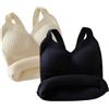 KUUFUUT 2 Pezzi Da Donna Maglia Termica Senza Maniche Canotta Reggiseno Incorporato Micro Pile Spazzolato Biancheria Intima Da Donna Inverno Morbido Caldo Gilet Scollo A V Canottiera Albicocca e Nero Taglia