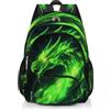 Mexpekil Zaino scolastico per bambini con drago di fuoco verde astratto per ragazzi ragazze bambini zaini per laptop borsa libro zaino casual zaino per donne uomini