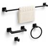 bluebyrne Set di accessori da bagno nero opaco 4 pezzi, set di accessori da bagno in acciaio inox da parete, barra per asciugamani, anello per asciugamani, ganci per accappatoio, porta carta igienica, set di