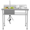 ROGONPDK 1 lavandino indipendente in acciaio inox, lavello da cucina, 100 x 60 cm, lavabo multifunzione con faucet, angolo di regolazione del rubinetto: 360°, portata: 200 kg