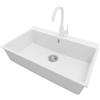 PRIMAGRAN Lavandino da Cucina Bianco 78x50cm, Lavello in Granito a 1 vasca + Rubinetto 32x20cm + Set di accessori, Lavabo da Cucina Incasso al Mobile 80cm - Riga S407