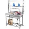 CUMELLIIR Lavello da cucina in acciaio inox, con mobiletto, 3 ripiani e ganci, con rubinetto, per cucina, ristorante, 100 x 50 x 160 cm, destra