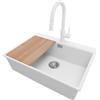 PRIMAGRAN Lavandino Angolare Bianco 68x50cm, Lavello in Granito a 1 vasca + Rubinetto 40x20cm + Set di accessori, Lavabo da Cucina Incasso al Mobile 70cm - Oslo Top S509