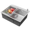 CECIPA 60x49 cm Lavello Cucina 1 Vasca in Acciaio Inox, Lavandino Cucina con Dispenser Sapone e Cestello, Lavelli per Mobile da 60cm, Lavandini da Incasso o Banco con Sifone e Scarico