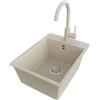 PRIMAGRAN Lavandino da Cucina Beige 38x50cm, Lavello in Granito a 1 vasca + Rubinetto 32x20cm + Set di accessori, Lavabo da Cucina Incasso al Mobile 40cm - Riga S051