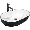 Rea - Lavabo Da Appoggio Cleo Black Aiax Matt Lavandino Bagno 410 X 605 X 140 mm In Ceramica (Nero, Imitazione Pietra)