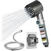 AGSYFFD Soffione doccia Booster e tubo da 1,5 m con filtro soffione doccia 4 modelli di beccuccio massaggiante in silicone, soffione doccia universale portatile con staffa di montaggio
