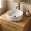 Norbe | TEIDE | Lavabo 40 cm diam. in Ceramica tondo | Lavandino Bagno Forma Rotonda diametro 40 cm x 40 cm (Marmo Bianco)