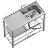 Leaceuv Mobile Lavello Cucina 1 vasca,Lavandino da Esterno con Tappo di Scarico dell'Acqua,Portatile Lavatoio da Giardino Campeggio,Lavabo Commerciale Professionale,per Interno,Ristorante,Bar,Caffè,Garage(90*