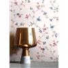 Newroom Carta da Parati TNT Blu Floreale a Fiori Soggiorno | ramificazioni floreali delicate, fondo crema con rosa e verde oliva, senza raccordo, carta da parati tnt, camera da letto